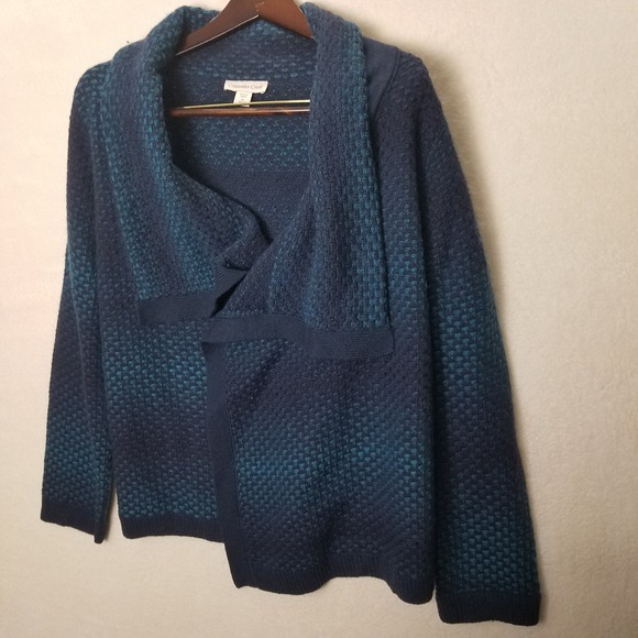 Croft & Barrow Womens Blue Green Knit Open Front Textured Cardigan - Picture 1 of 10